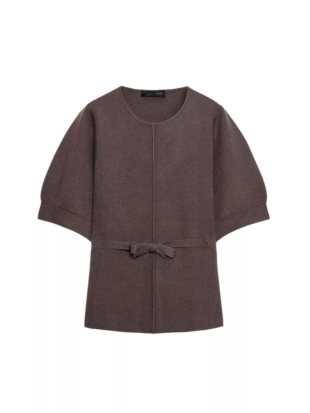 Zara Brown Short-Sleeve Tie-Waist Sweater - Picture 4 of 4
